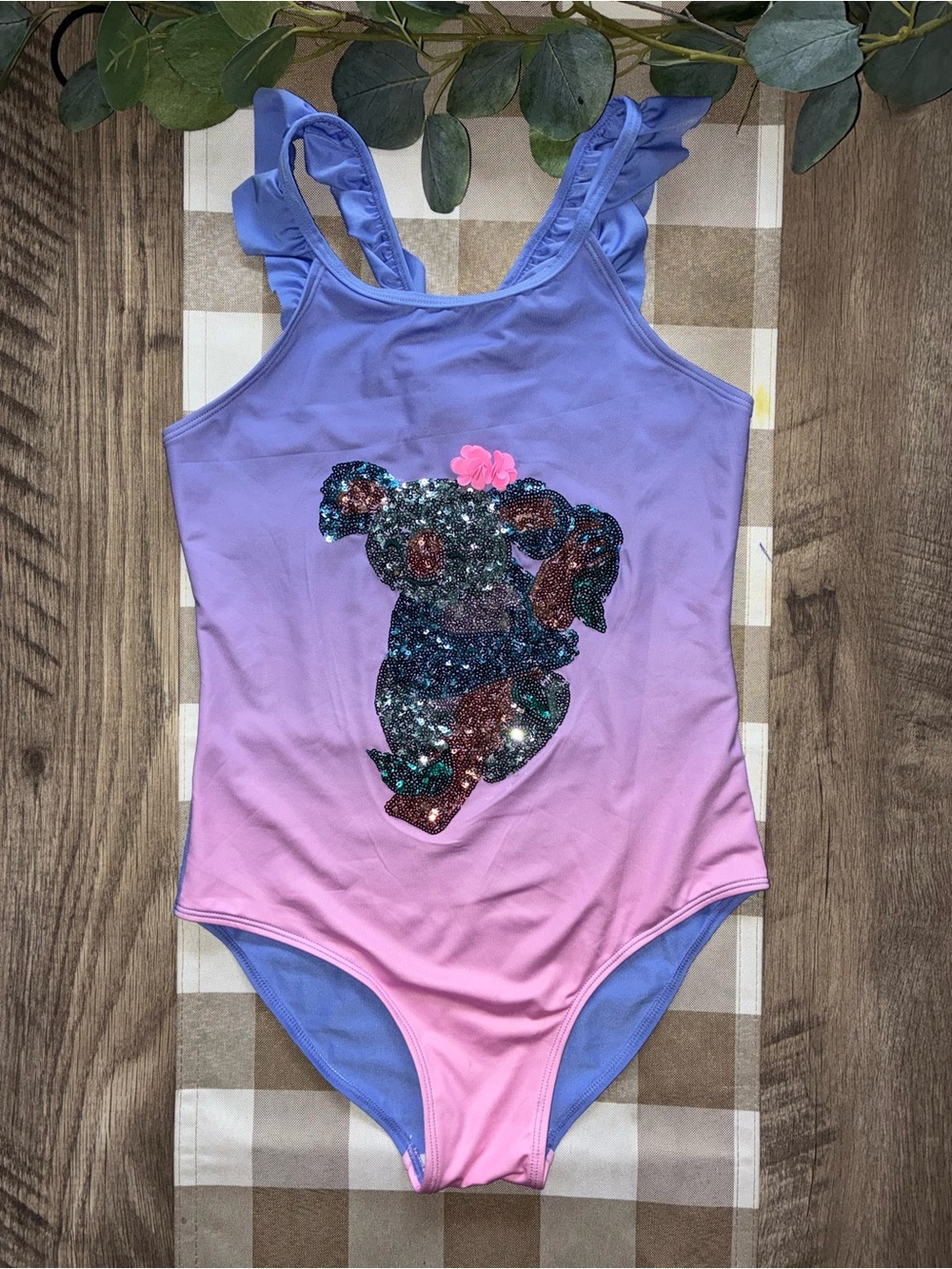 Girls Monsoon Purple-Pink Sequin Koala One-Piece Swimsuit